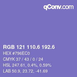 カラーコード: RGB 121 110.6 192.6 | qconv.com