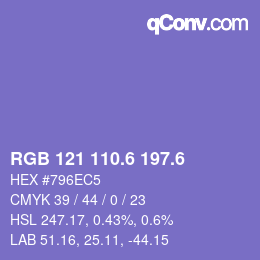 カラーコード: RGB 121 110.6 197.6 | qconv.com