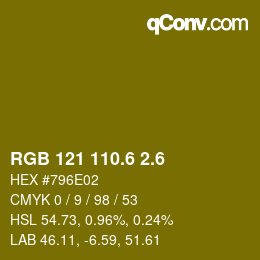 カラーコード: RGB 121 110.6 2.6 | qconv.com