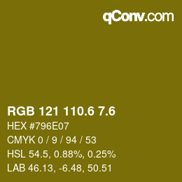 カラーコード: RGB 121 110.6 7.6 | qconv.com