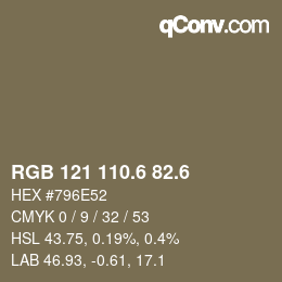 カラーコード: RGB 121 110.6 82.6 | qconv.com