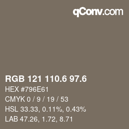 カラーコード: RGB 121 110.6 97.6 | qconv.com