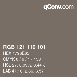 カラーコード: RGB 121 110 101 | qconv.com
