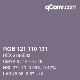 颜色代码: RGB 121 110 131 | qconv.com