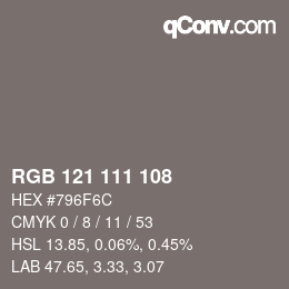 Farbcode: RGB 121 111 108 | qconv.com