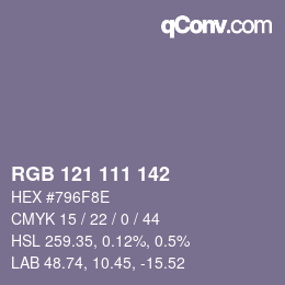 Color code: RGB 121 111 142 | qconv.com