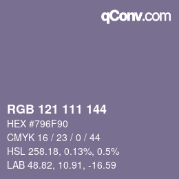 Código de color: RGB 121 111 144 | qconv.com