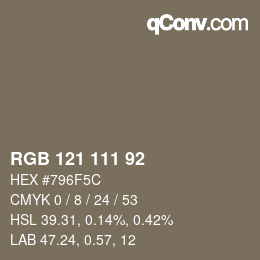 Color code: RGB 121 111 92 | qconv.com
