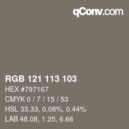 Color code: RGB 121 113 103 | qconv.com