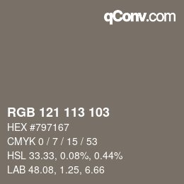 カラーコード: RGB 121 113 103 | qconv.com