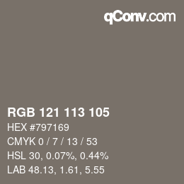 Color code: RGB 121 113 105 | qconv.com