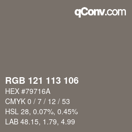 Color code: RGB 121 113 106 | qconv.com