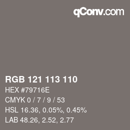Color code: RGB 121 113 110 | qconv.com