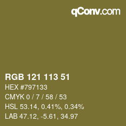 Color code: RGB 121 113 51 | qconv.com
