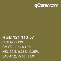 Color code: RGB 121 113 57 | qconv.com