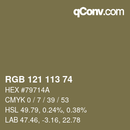 Color code: RGB 121 113 74 | qconv.com