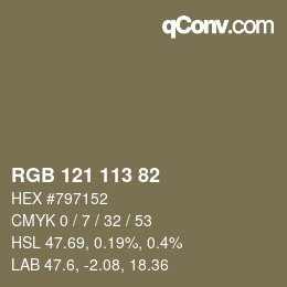 Color code: RGB 121 113 82 | qconv.com