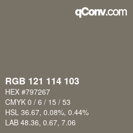 Color code: RGB 121 114 103 | qconv.com