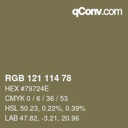 カラーコード: RGB 121 114 78 | qconv.com