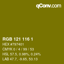 Color code: RGB 121 116 1 | qconv.com