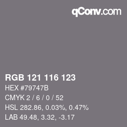 Color code: RGB 121 116 123 | qconv.com