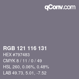 颜色代码: RGB 121 116 131 | qconv.com