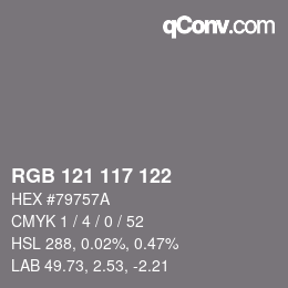 Color code: RGB 121 117 122 | qconv.com