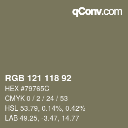 カラーコード: RGB 121 118 92 | qconv.com
