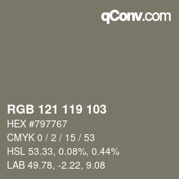 Color code: RGB 121 119 103 | qconv.com