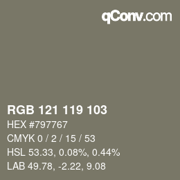 カラーコード: RGB 121 119 103 | qconv.com
