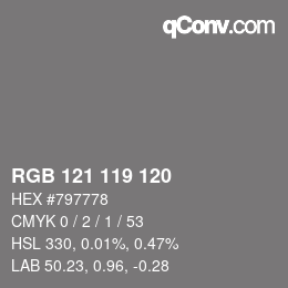 Color code: RGB 121 119 120 | qconv.com