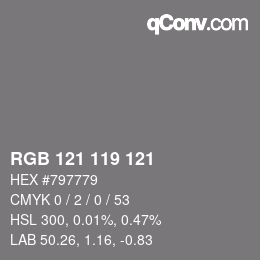 Color code: RGB 121 119 121 | qconv.com