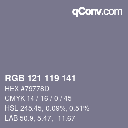 Color code: RGB 121 119 141 | qconv.com