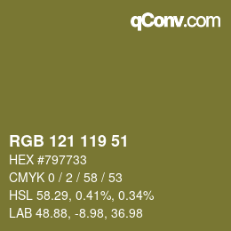 カラーコード: RGB 121 119 51 | qconv.com