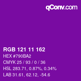 Color code: RGB 121 11 162 | qconv.com
