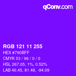 Color code: RGB 121 11 255 | qconv.com