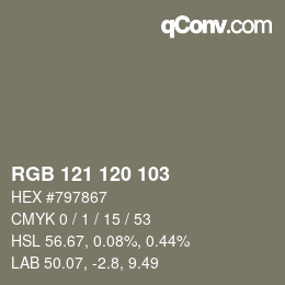 カラーコード: RGB 121 120 103 | qconv.com
