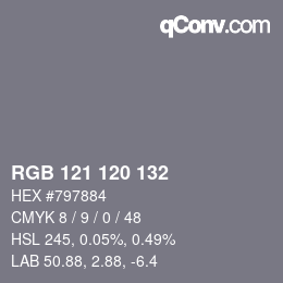 カラーコード: RGB 121 120 132 | qconv.com