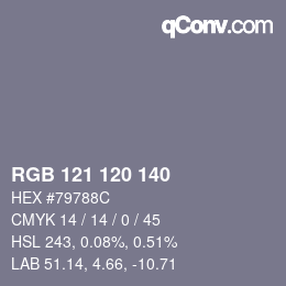 Color code: RGB 121 120 140 | qconv.com