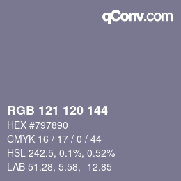 カラーコード: RGB 121 120 144 | qconv.com