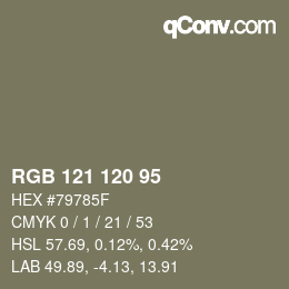 Color code: RGB 121 120 95 | qconv.com