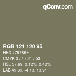 颜色代码: RGB 121 120 95 | qconv.com
