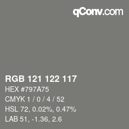 Color code: RGB 121 122 117 | qconv.com