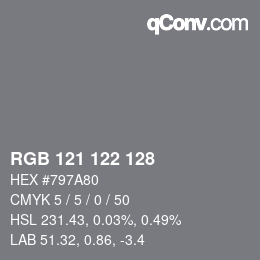 カラーコード: RGB 121 122 128 | qconv.com