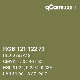 カラーコード: RGB 121 122 73 | qconv.com