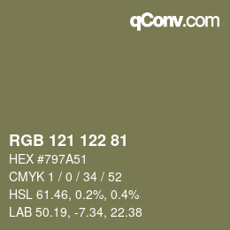 Color code: RGB 121 122 81 | qconv.com