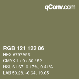Código de color: RGB 121 122 86 | qconv.com