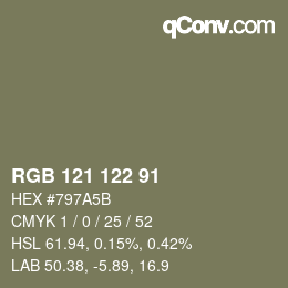 颜色代码: RGB 121 122 91 | qconv.com