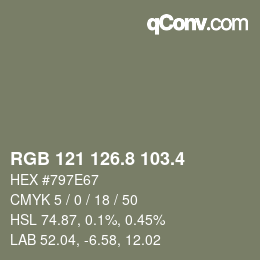 カラーコード: RGB 121 126.8 103.4 | qconv.com