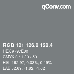 カラーコード: RGB 121 126.8 128.4 | qconv.com